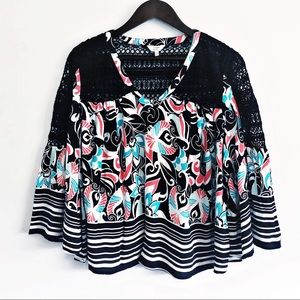 Crown & Ivy Bell sleeve Top Red White Blue